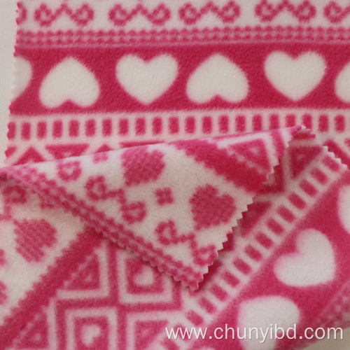 100 Polyester Pink Heart Pattern Both Side Brushed One Side Anti-pilling Printed Polar Fleece Fabric for Sofa Clothing